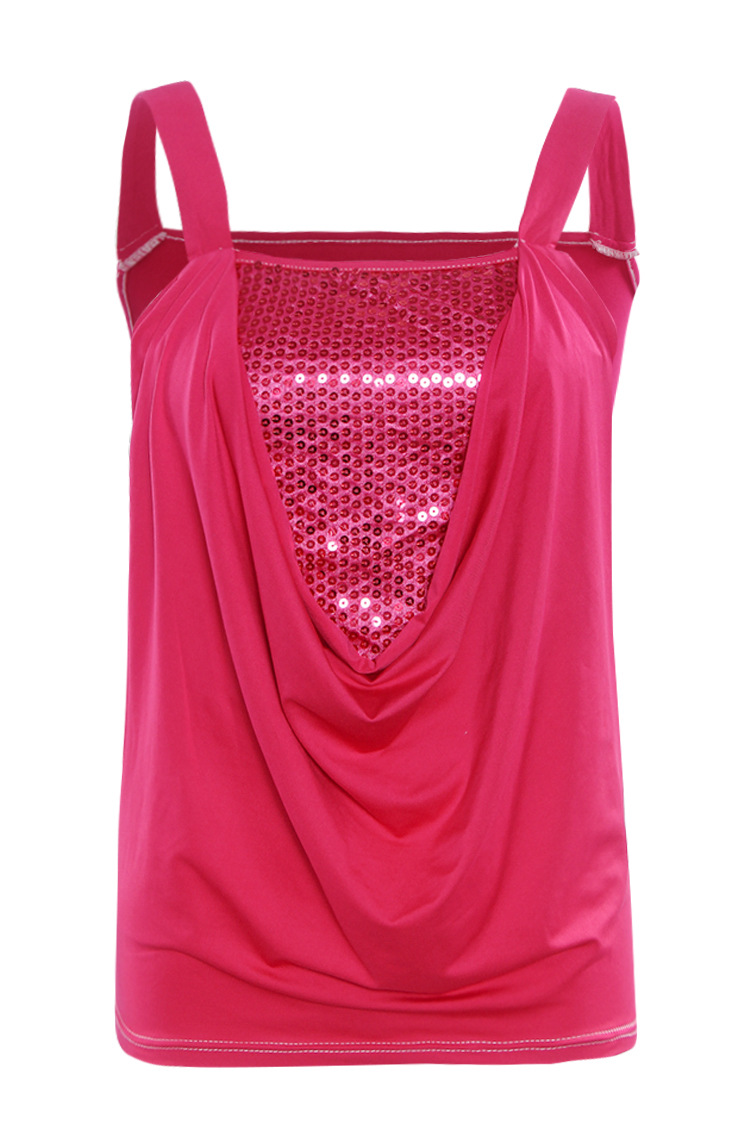 W25032-1 Chic Slim Fit Cami Top in Sequin Panel Front